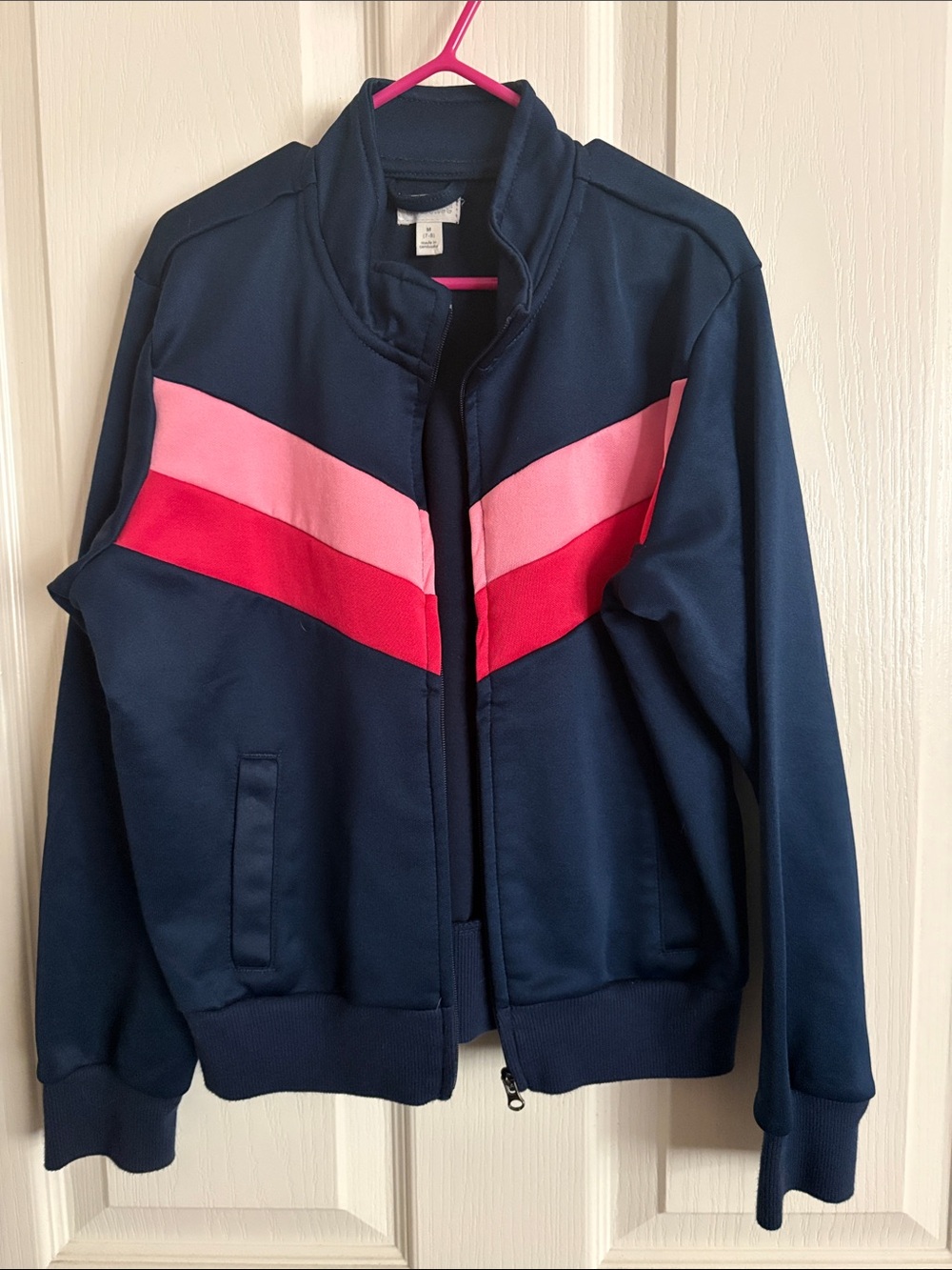 Gymboree Like New Navy Zip-Up Jacket with Pink & Red Chevron Detail
